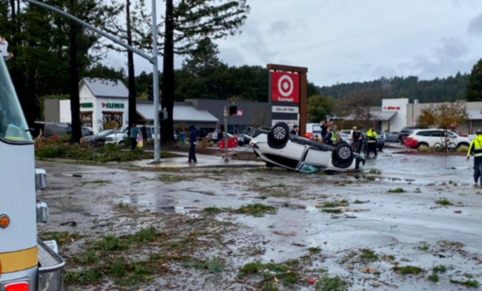 Tornado touches down near Santa Cruz in Northern California, flipping cars and downing power lines