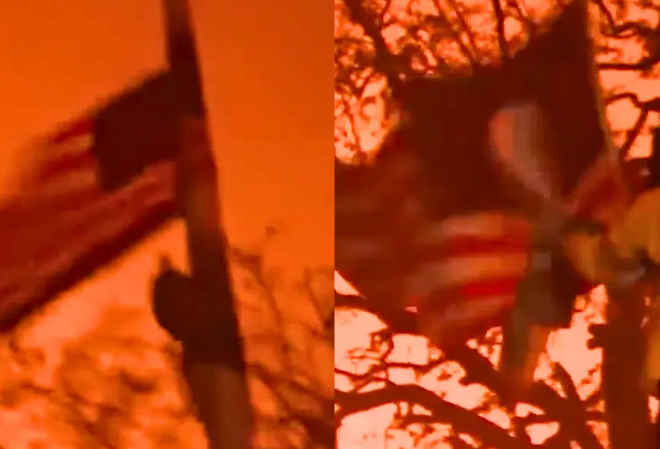 Firefighter Saves American Flag During California Wildfire