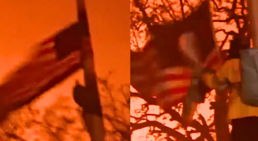 Firefighter Saves American Flag During California Wildfire