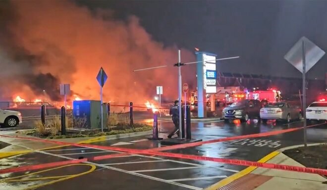 Plane crashes in Philadelphia, igniting inferno near homes and mall